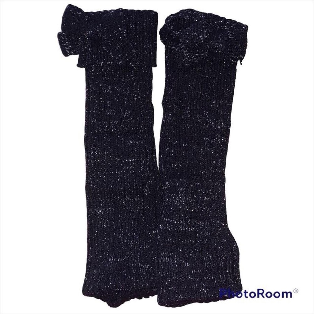 BLACK SHINY BOW LEG WARMERS